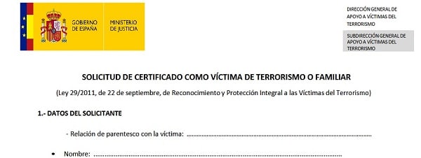 Certificado Víctima de Terrorismo 