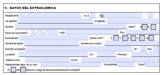 datos del extranjero(a)