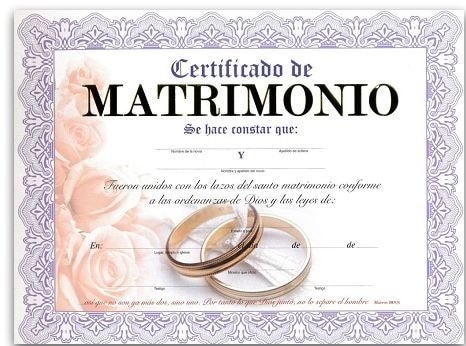 Certificado de matrimonio